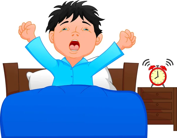 Niño Pequeño Despierta Por Mañana — Vector de stock