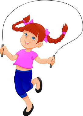 Little girl playing skipping rope clipart