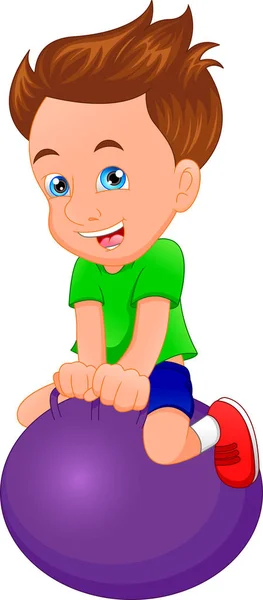 Kleiner Junge Cartoon Spielt Luftballon — Stockvektor