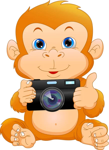 Κάμερα Εκμετάλλευση Καρτούν Χαριτωμένο Μαϊμού — Διανυσματικό Αρχείο