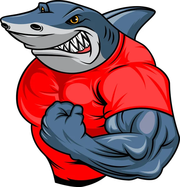 Illustration Vectorielle Dessin Animé Requin Musculaire — Image vectorielle