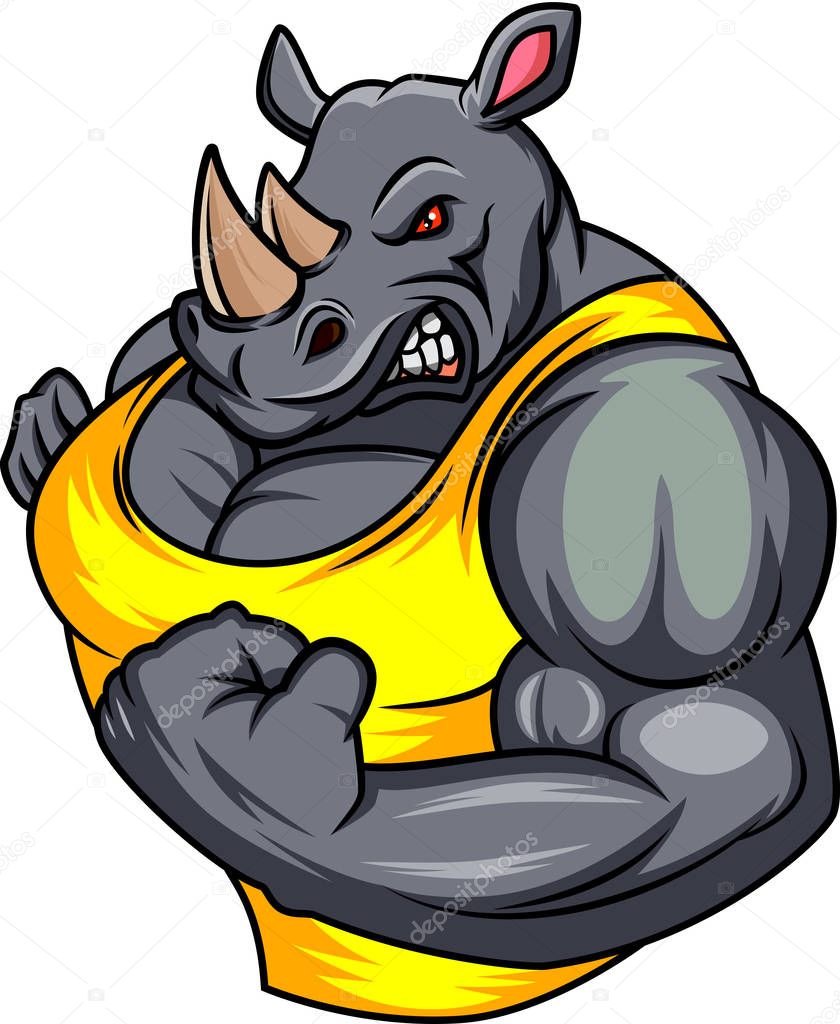 vector illustration of muscle rhino cartoon