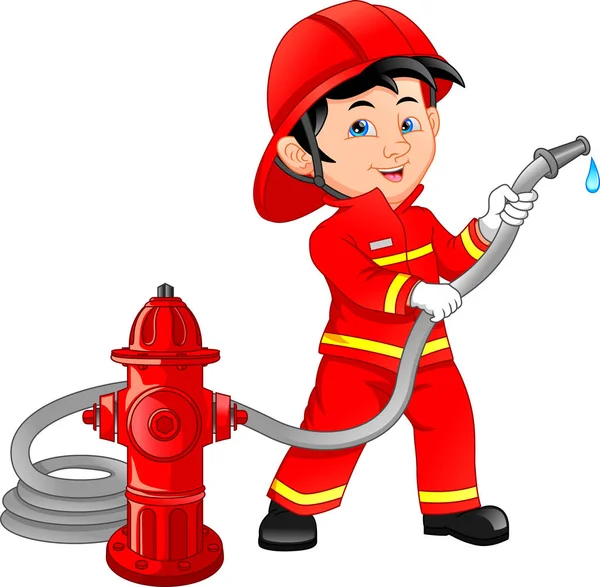 Niño Vistiendo Dibujos Animados Bomberos — Vector de stock