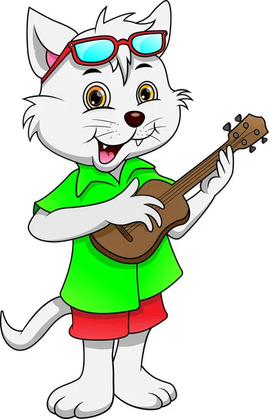 Schattig Kat Cartoon Spelen Gitaar — Stockvector