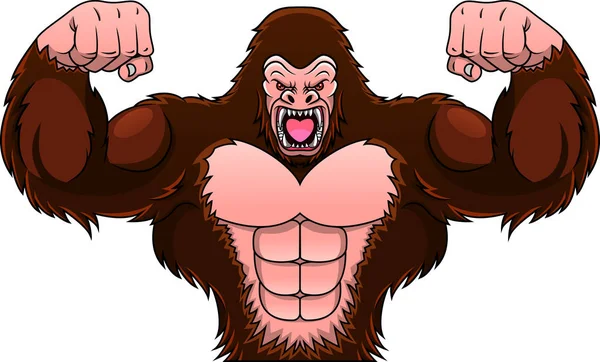 Muscle Gorilla Cartoon White Background — ストックベクタ