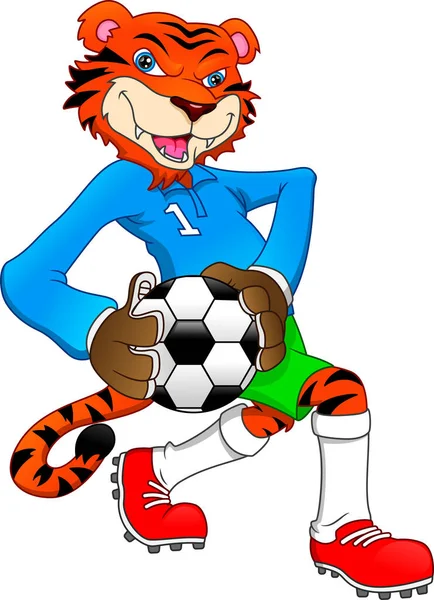 Bonito Tigre Jogar Futebol — Vetor de Stock