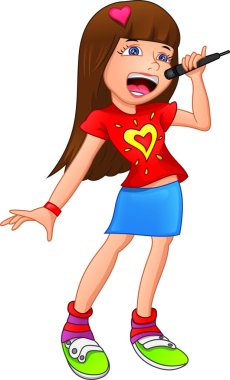 Güzel kız beyaz arka planda şarkı söylüyor.