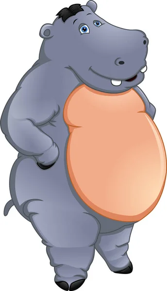 Desenho Animado Hipopótamo Bonito Fundo Branco —  Vetores de Stock