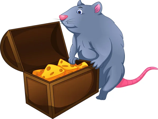 Niedliche Maus Mit Käse Einer Schachtel — Stockvektor
