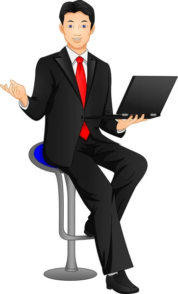 Businessman Posing Holding Laptop — Stock Vector