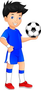 Çocuk futbol oynuyor. Topu tutan çocuk