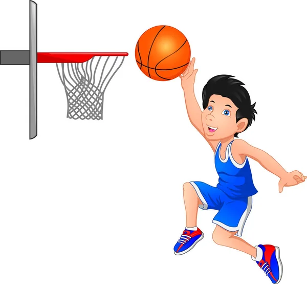 Cartoon Junge Spielt Basketball — Stockvektor