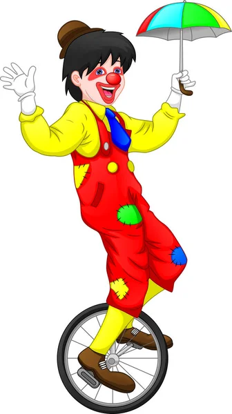 卡通小丑骑一辆轮式自行车 — 图库矢量图片