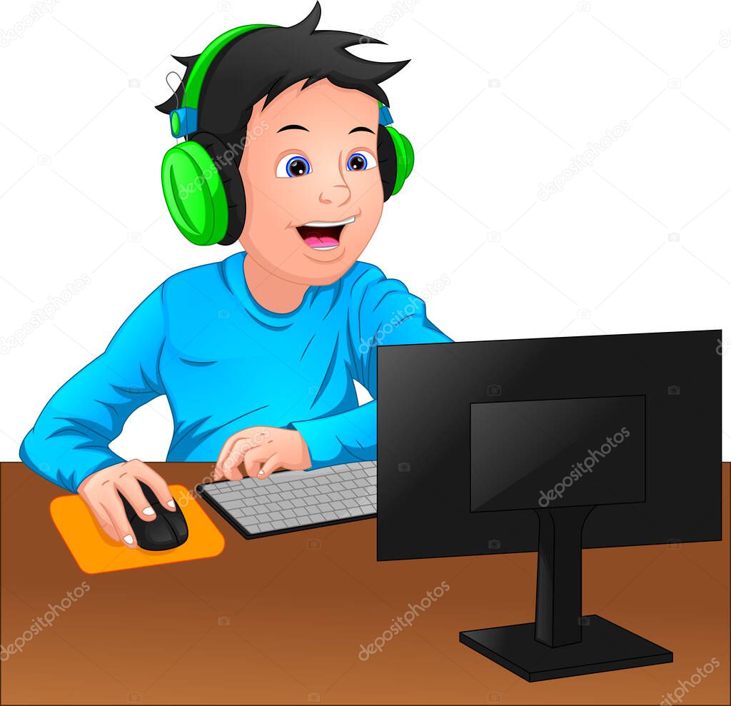 boy playing at computer