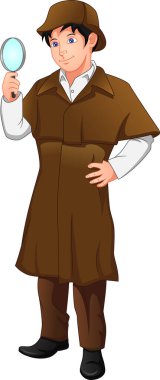 Dedektif çocuk elinde büyüteçle poz veriyor.