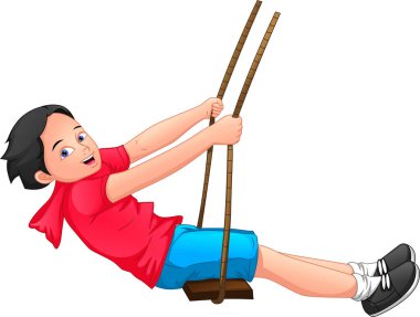 Mutlu çocuk salıncakta oynuyor