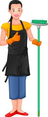 Temizlik işçisi pozu ve onay