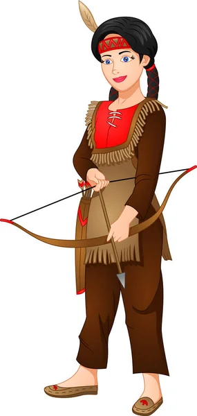 Girl Wearing American Indian Costume Carry Arrows — Stock Vector