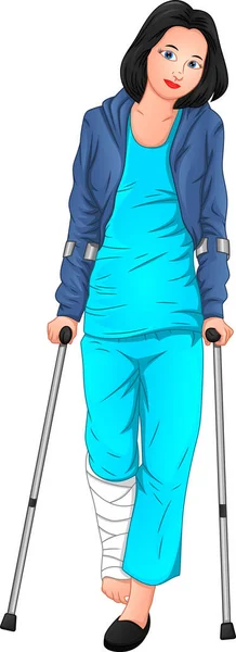 Beautiful Woman Sick Using Crutches — Stock Vector