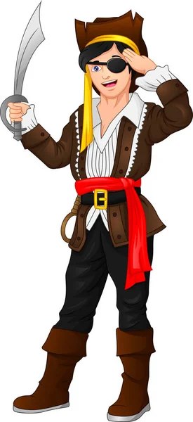 Pirate Boy Posing Holding Sword — Stock Vector