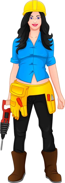 Beautiful Woman Posing Project Worker Outfit — Stock Vector