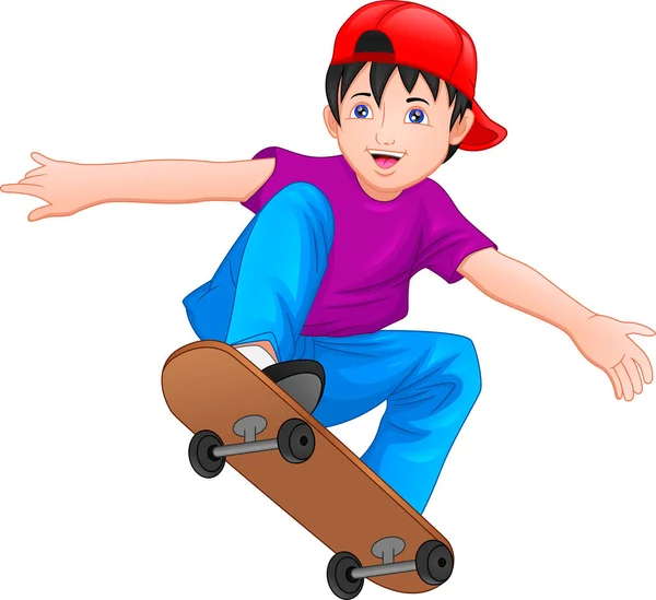 Menino Está Jogando Skate Board — Vetor de Stock