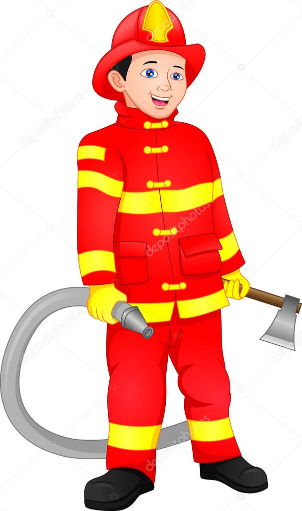 cute boy Firefighter isolated on white background