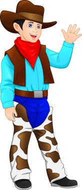 Beyaz arka planda izole edilmiş şirin kovboy dalgaları.