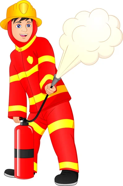 Χαριτωμένο Αγόρι Πυροσβέστης Απομονώνονται Λευκό Φόντο — Διανυσματικό Αρχείο