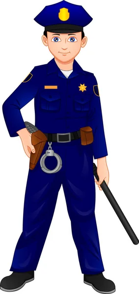 Policía Posando Con Porras — Vector de stock