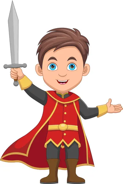 Prince Boy Holding Sword Cartoon — Stock Vector