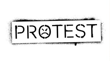 '' Protesto '' yazıt ve kızgın yüz ifade. Sprey grafiti şablon.