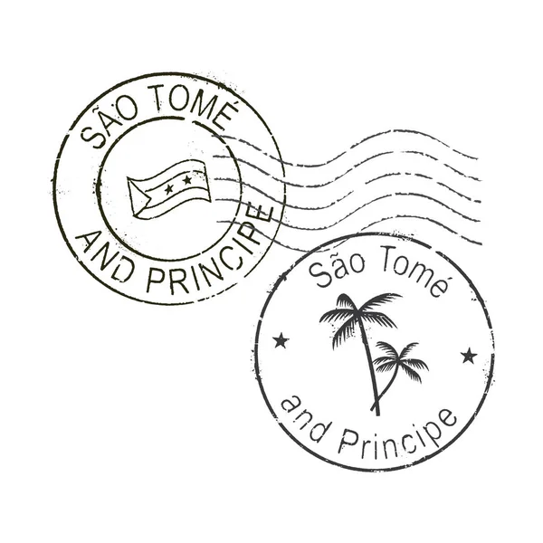 Post Grunge Postzegels Sao Tome Principe Witte Achtergrond — Stockvector