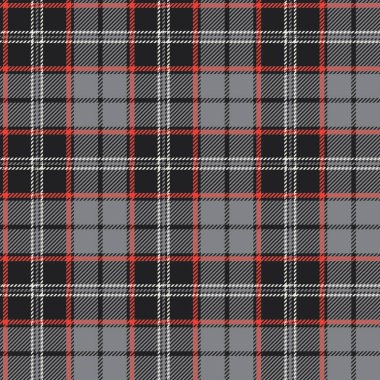 Ekose (tartan) Dikişsiz desen. Kırmızı, siyah, gri ve beyaz renk.