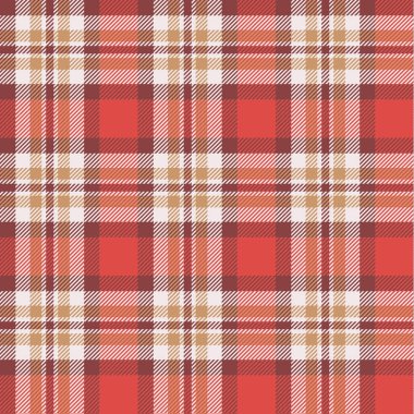Ekose (tartan) desen. Kırmızı, kahverengi, beyaz ve koyu sarı çizgili. İskoç, oduncu ve yenilikçi moda stil.