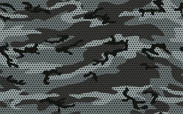 Urban Camouflage Seamless Pattern Halftone Dot Texture Black Gray Shades — Stock Vector