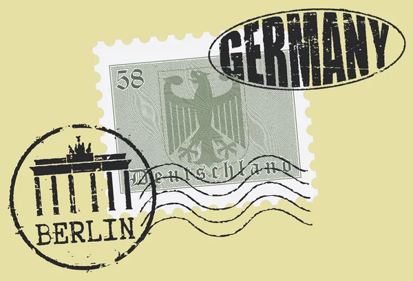 Ταχυδρομική Σφραγίδα Σύμβολα Γερμανία Γερμανική Και Αγγλική Επιγραφή — Διανυσματικό Αρχείο