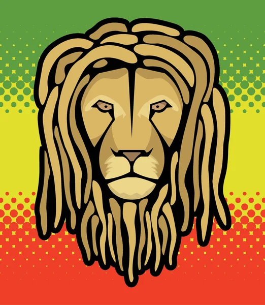 Cabeça Leão Com Dreadlocks Fundo Bandeira Reggae Halftone Para Shirts — Vetor de Stock