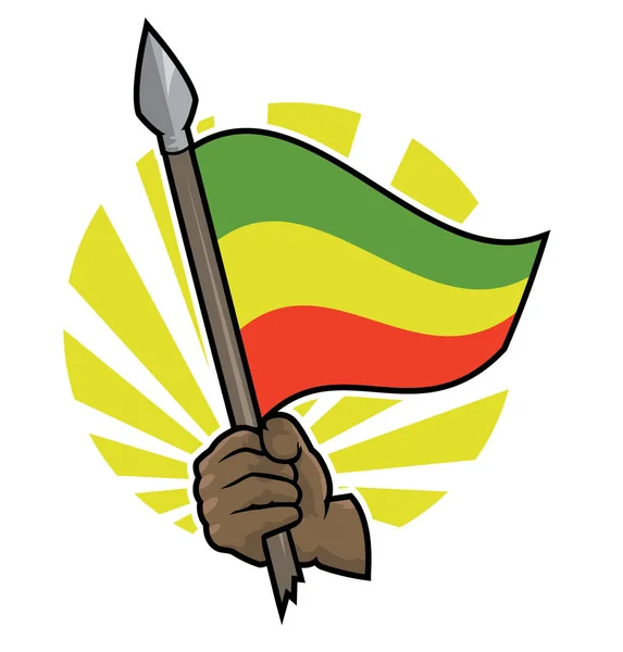 Ilustración Una Mano Sosteniendo Una Lanza Con Una Bandera Reggae — Vector de stock