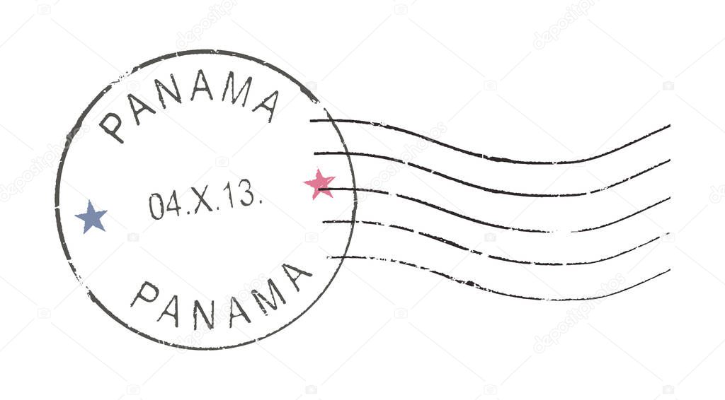 Postal grunge stamp 'Panama'. White background.