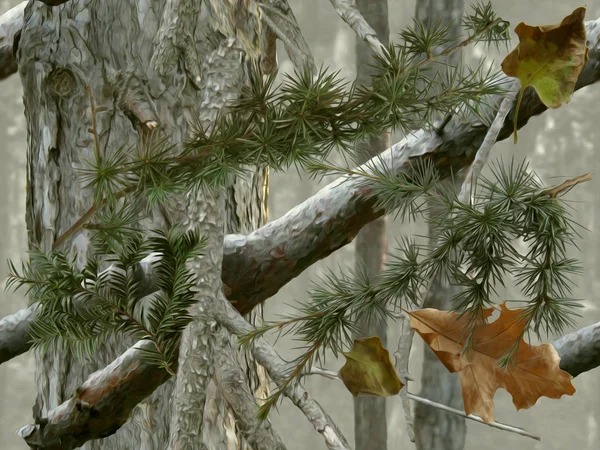 Camouflage Forestier Réaliste Modèle Sans Couture Conifères Branches Feuilles Utilisable — Photo