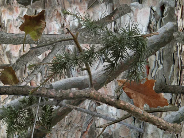 Gerçekçi Orman Kamuflaj Seamless Modeli Kozalaklı Ağaç Dalları Yaprakları Avcılık — Stok fotoğraf