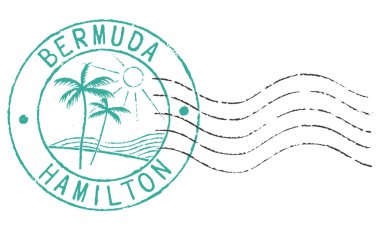 Posta grunge damgası '' Bermuda - Hamilton''. Beyaz arka plan.