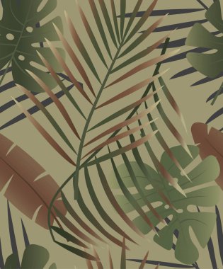 Kamuflaj seamless modeli. Tropikal egzotik bırakır. Askeri ve avcılık renk düzeni.