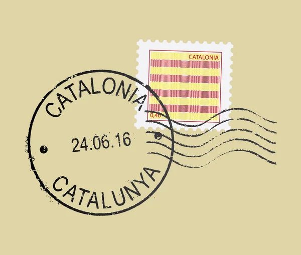 Símbolos Carimbo Postal Catalonia Citação Inglês Catalão Bandeira Região Autónoma — Vetor de Stock