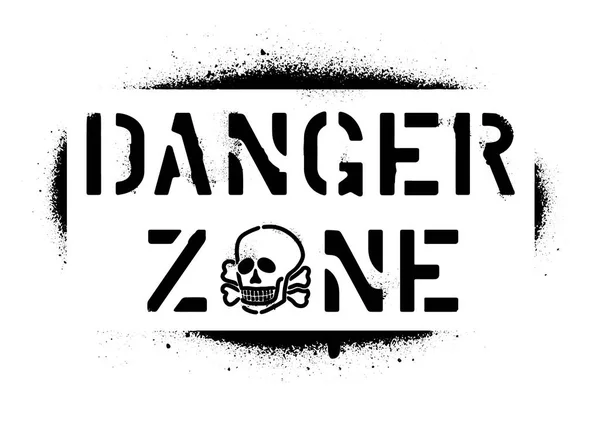 Danger Zone Varningsmeddelande Och Skalle Spray Graffiti Stencil — Stock vektor