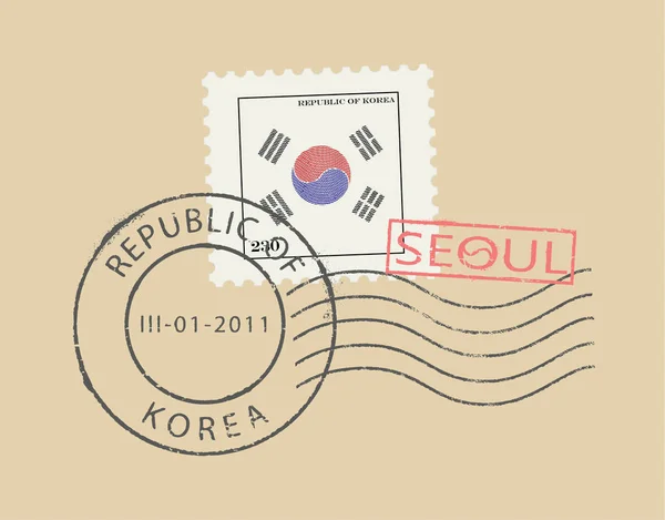 Símbolos Carimbo Postal Seul República Coreia Sul Bandeira Coreana Yin — Vetor de Stock