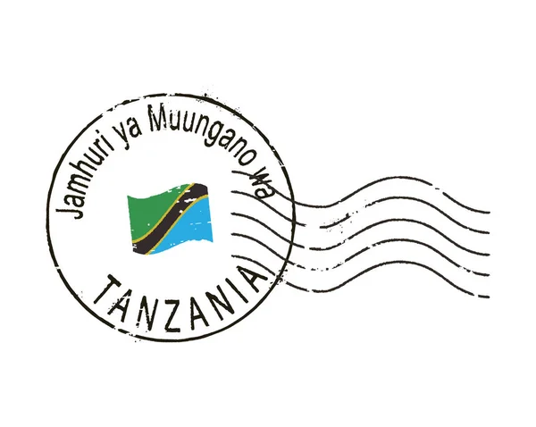 Почтовая Гранжевая Марка Объединенная Республика Танзания Надпись Суахили — стоковый вектор