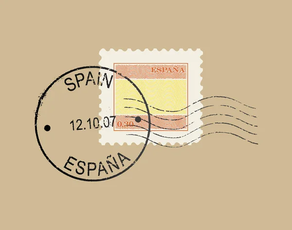 Timbre Postal Symboles Espagne Drapeau Espagnol Effet Gravé Devis Anglais — Image vectorielle