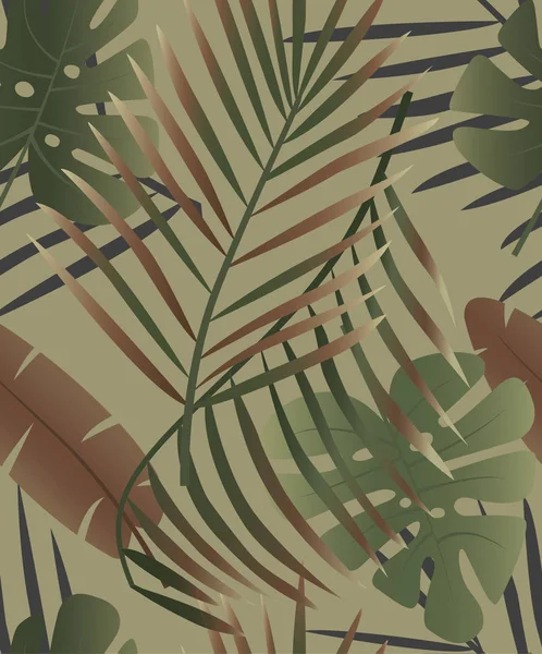 Camouflage Motif Sans Couture Feuilles Exotiques Tropicales Jeu Couleurs Militaires — Image vectorielle